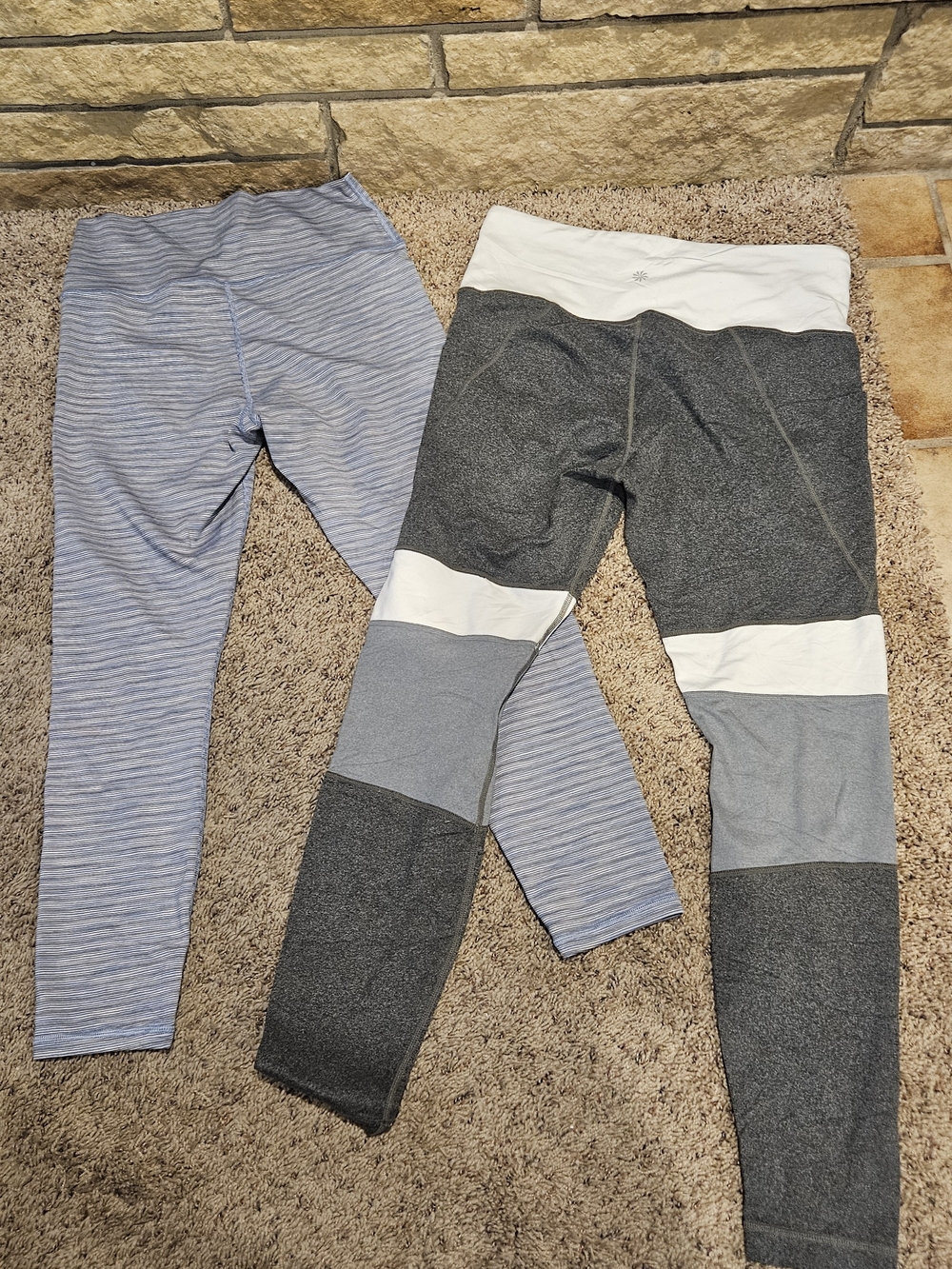 Athleta Womens Colorblock and Striped Active Leggings - Blue/Gray
